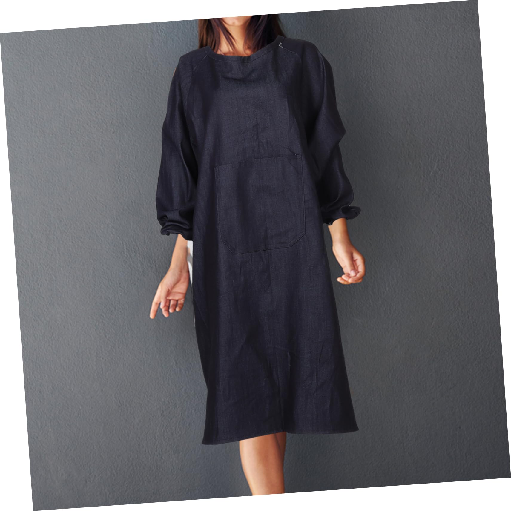 OSALADI Grembiule da Lavoro e Design Reversibile con Maniche Lunghe in Denim Nero Tasche Resistente e Comodo per Cucinare a Casa