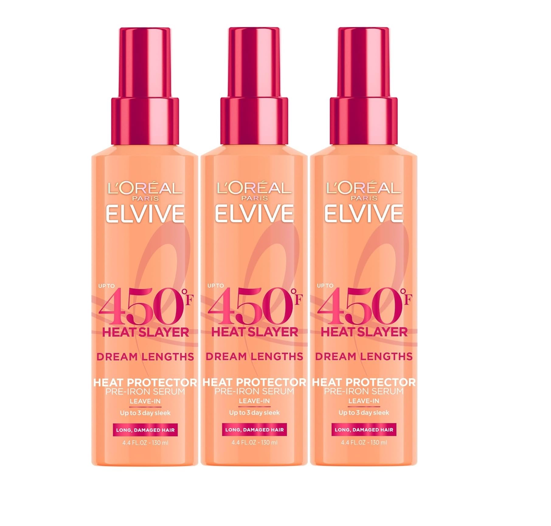 L'Oreal Paris Elvive Dream Lengths Heat Slayer Pre-Iron Spray Leave-In, 4.4 Ounce (3 Pack)