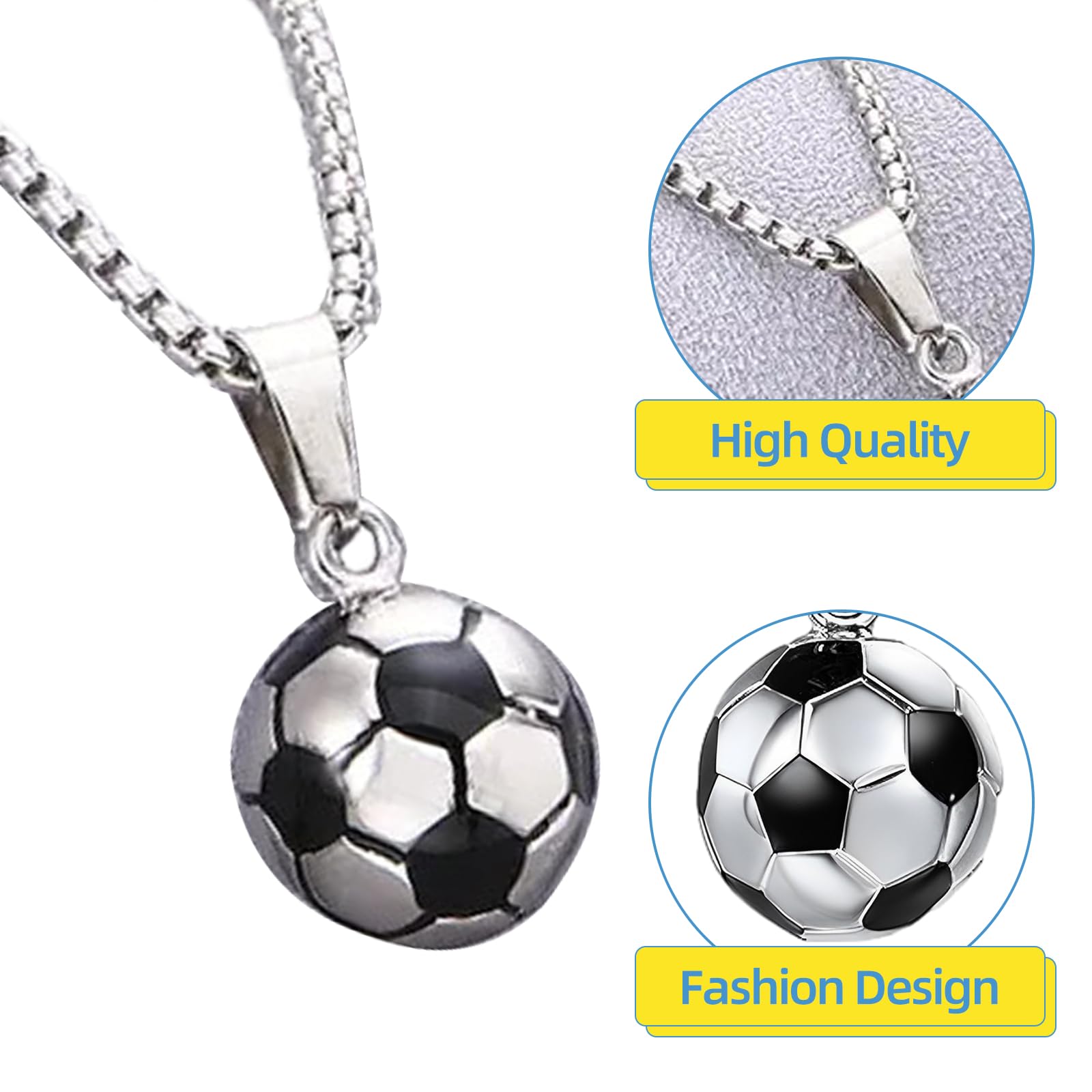 Collar y pulsera de acero inoxidable de fútbol, colgante plateado para amantes del fútbol, regalos