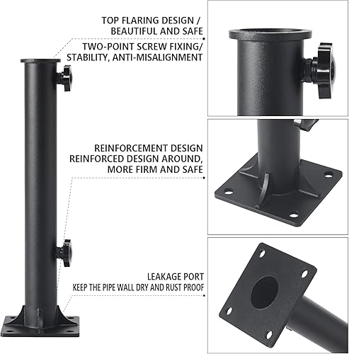 Miniatura 3 de 1.5 Soporte de sombrilla de patio de acero inoxidable (para 1.2-1.5 pulgadas de inserción de paraguas). para fijación de suelo al aire libre Soporte