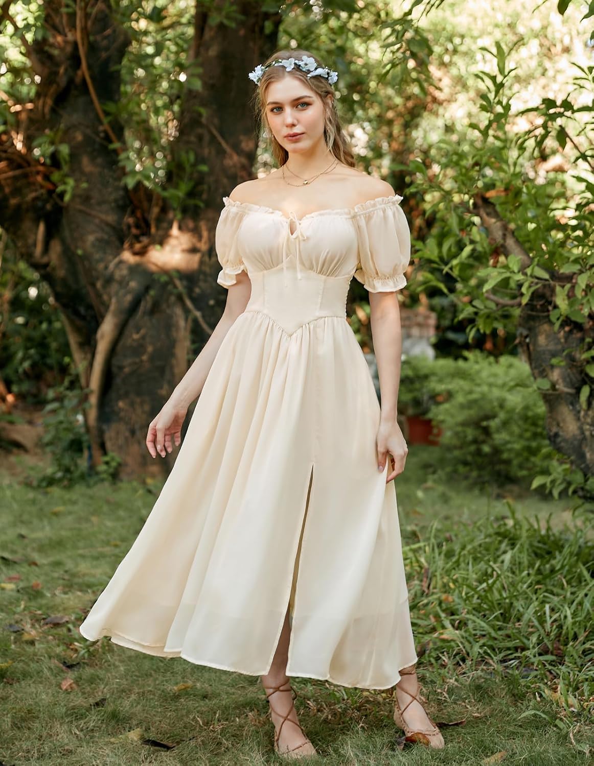 Scarlet Darkness Corset Dress for Women Off Shoulder Renaissance Costume Short Sleeve Milkmaid Dresses with Pockets - Image 7