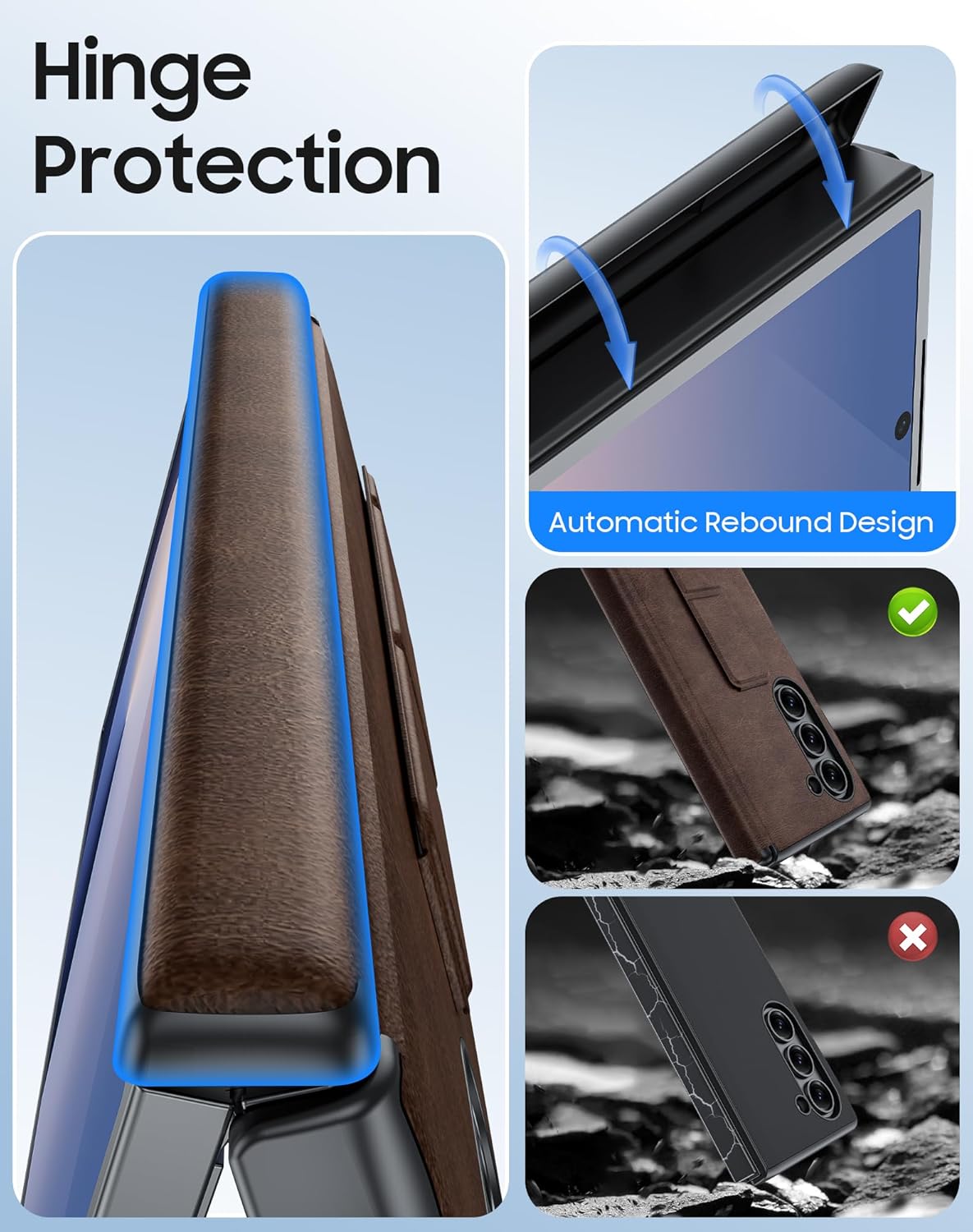 Vizvera for Samsung Galaxy Z Fold 6 Case with [2 Pack Screen Protector][Hold Strap][Hinge Cover] Shockproof Leather Protective Phone Case for Galaxy Z Fold 6(Retro Brown)