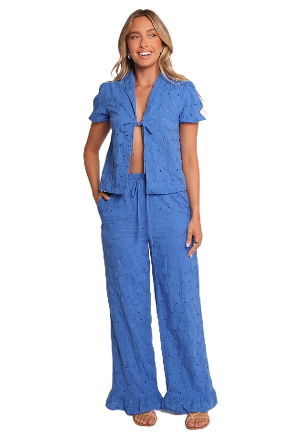 Katya Embroidered Pants - Cobalt M by Petal & Pup - Used condition - US$51.60