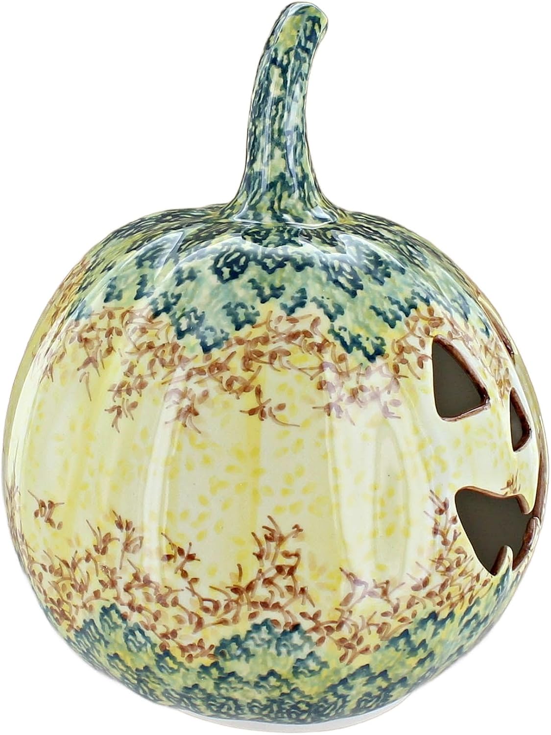 Blue Rose Polish Pottery - Brown Autumn Nights Small Pumpkin - 7.5" Tall - Ceramic Candle Holder, Pumpkin Design makes Perfect Halloween Gift & Spooky Décor