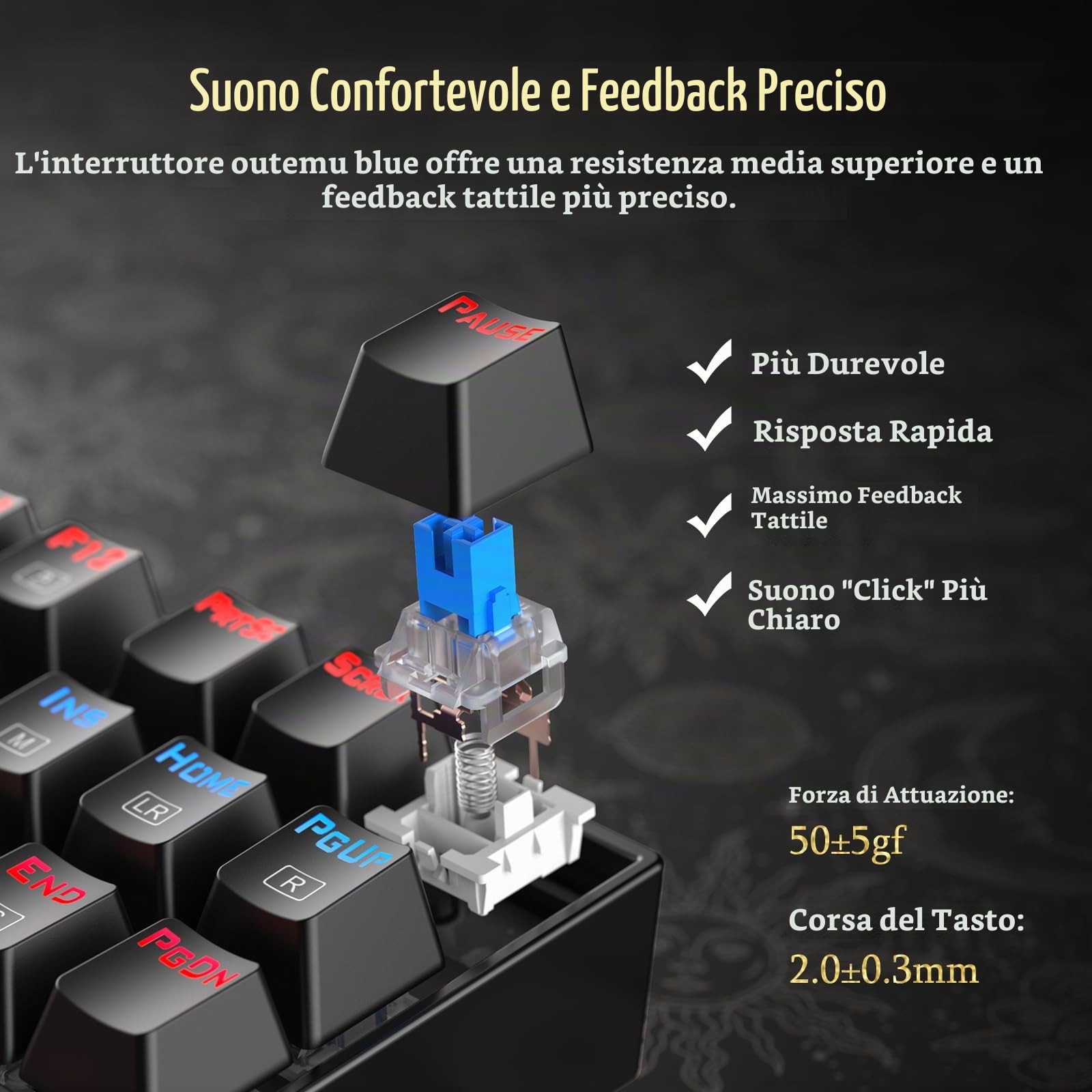 Redragon K552 Tastiera da gioco RGB 87 tasti meccanica RGB retroilluminata a LED arcobaleno Tastiera per computer senza chiave Design compatto Interruttori blu per giochi su PC Windows (layout QWERTY)