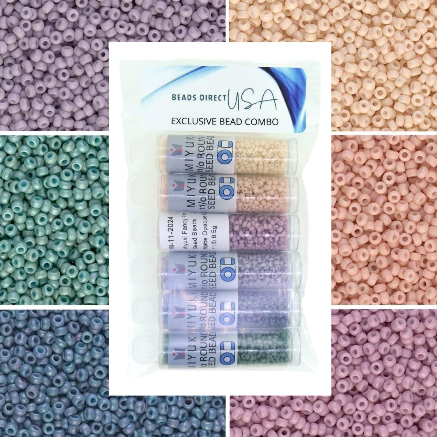 Miyuki Round Rocaille Seed Beads Set 51GM - Matte Fancy Frosted 6 Color Mix Size 11/0, Each in 2 Inch, 8.5 Gram Tube