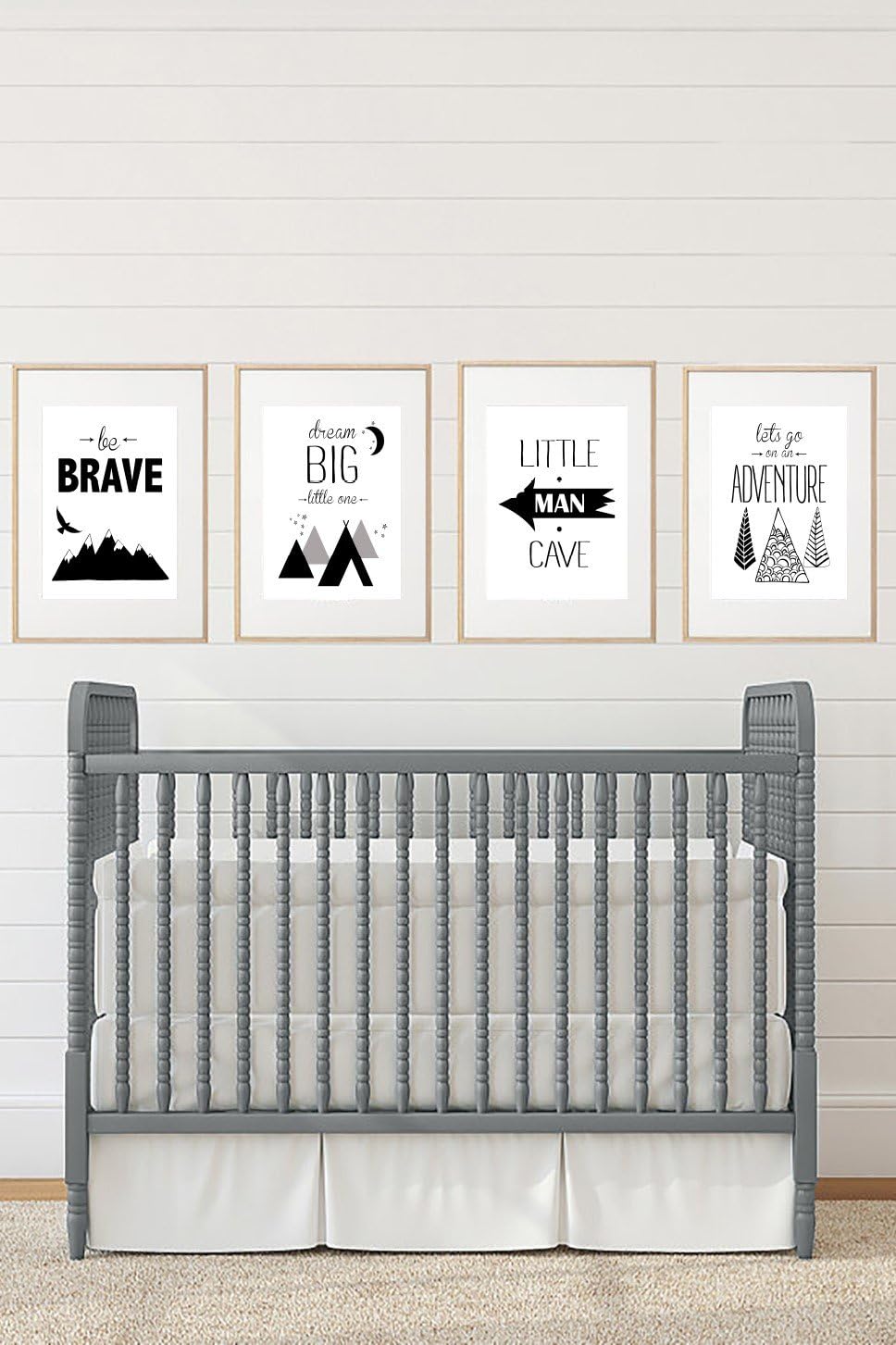 Silly Goose Gifts Brave Little Man Cave - Black White Grey Adventure Themed Children Wall Decor Art Prints (Set of Four) Dream Big Little One