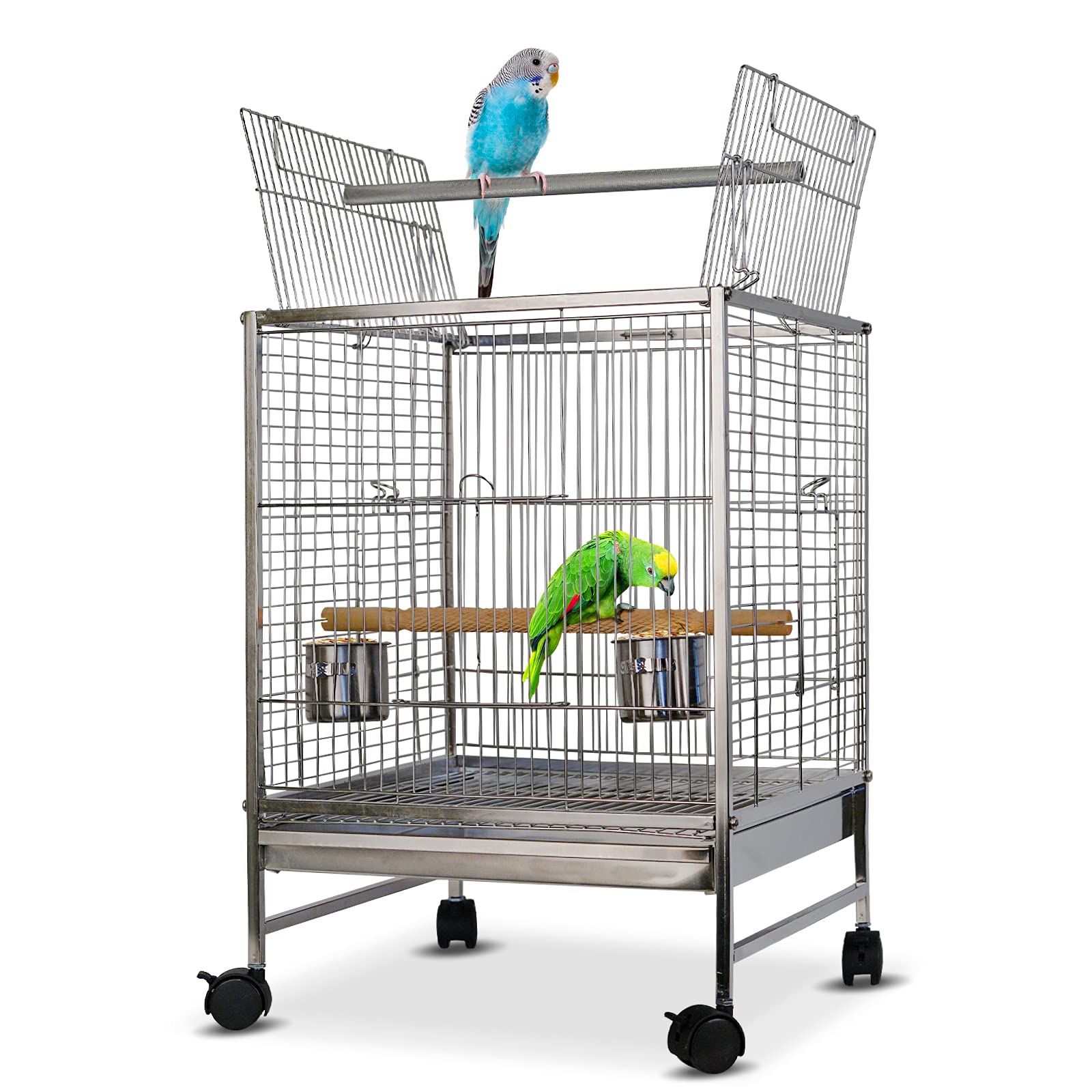 Buy Stainless Steel Small Bird Cage Open Top Standing Conure Bird Cage