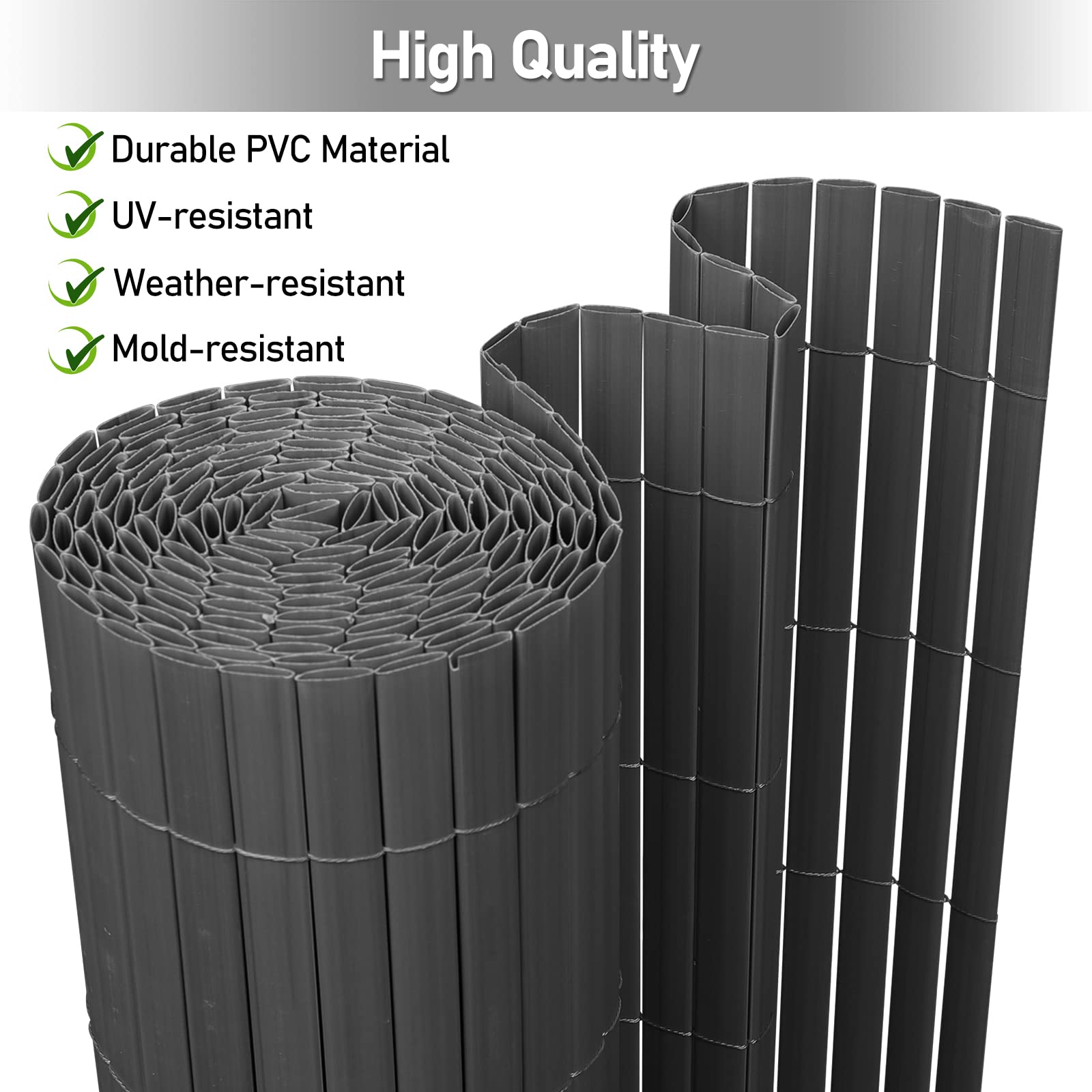 Lospitch Recinzione in PVC per la Privacy, 90 x 900 cm, Resistente alle intemperie, per Giardino, Balcone, terrazza, Frangivista Decorativa, Canniccio Paravista, Tappetino Protezione, Grigio