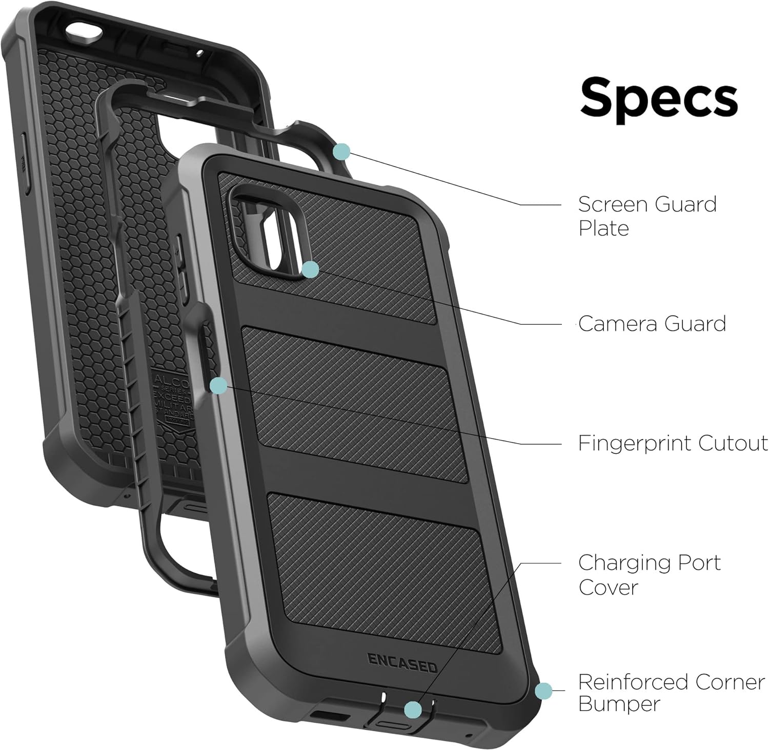ENCASED Rugged Galaxy Xcover 6 Pro Case - Falcon Series Protective Dual-Layer Shockproof Cover [Heavy Duty] Protection for Samsung Xcover6 Pro 6.6" (Black)