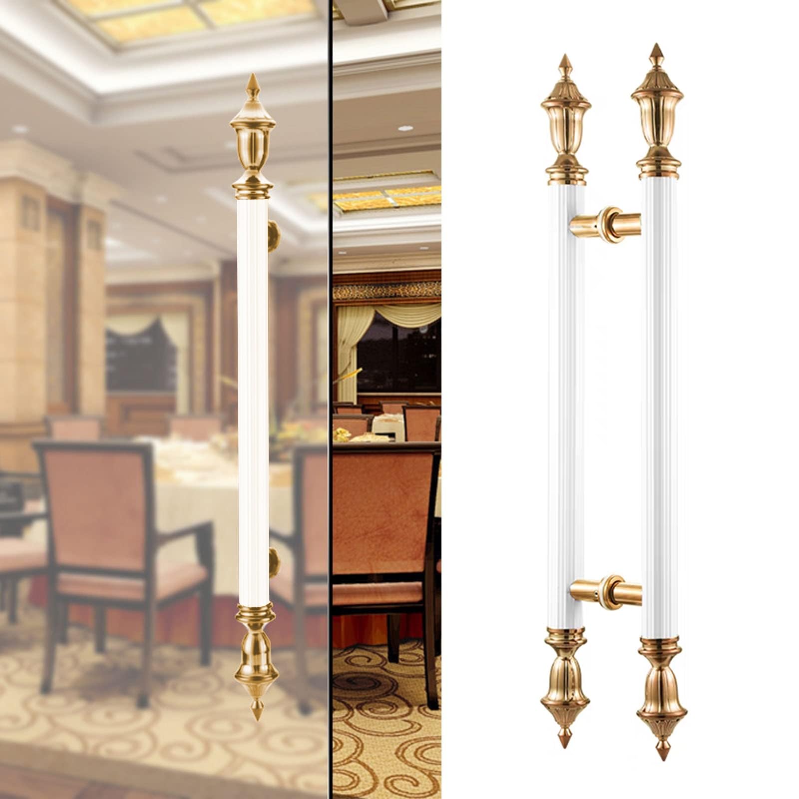 MXXQRHF European Antique Double Sided Sliding Glass Door Pull Handle - 120cm (47 1/4") White Wood Handles for Home, Office, Store, Meeting Halls - Vintage Style Door Hardware