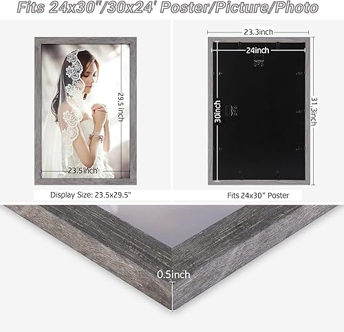 Vista 345 de Marco gris rústico de 18 x 24 pulgadas, marco para póster de 18 x 24 pulgadas, color gris envejecido, grande, retro, natural, 24 x 18 pulgadas
