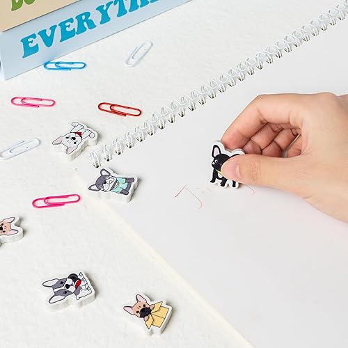 Miniatura 4 de ANGOLIO 60 mini borradores de bulldog francés a granel lindos animales para niños, rompecabezas de escritorio 3D, borradores de mascotas para