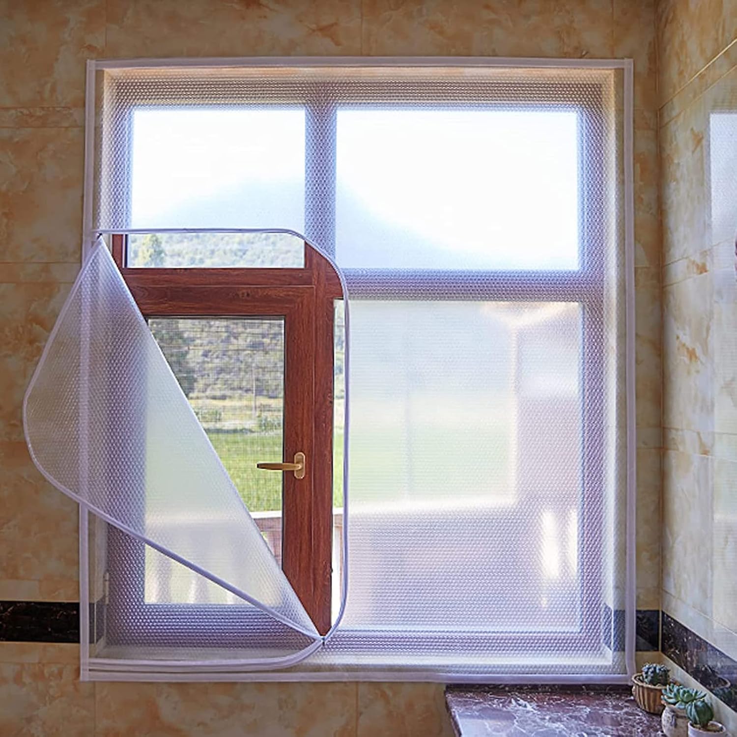 Blackout Thermal Insulated Window Drapes Self-Adhesive Window Insulating Film,Winter Keep Warm Curtain,Anti-Tearing PVC Covers,Windproof,Cold Protection Door Screen,Custom (WxH(43x71in))