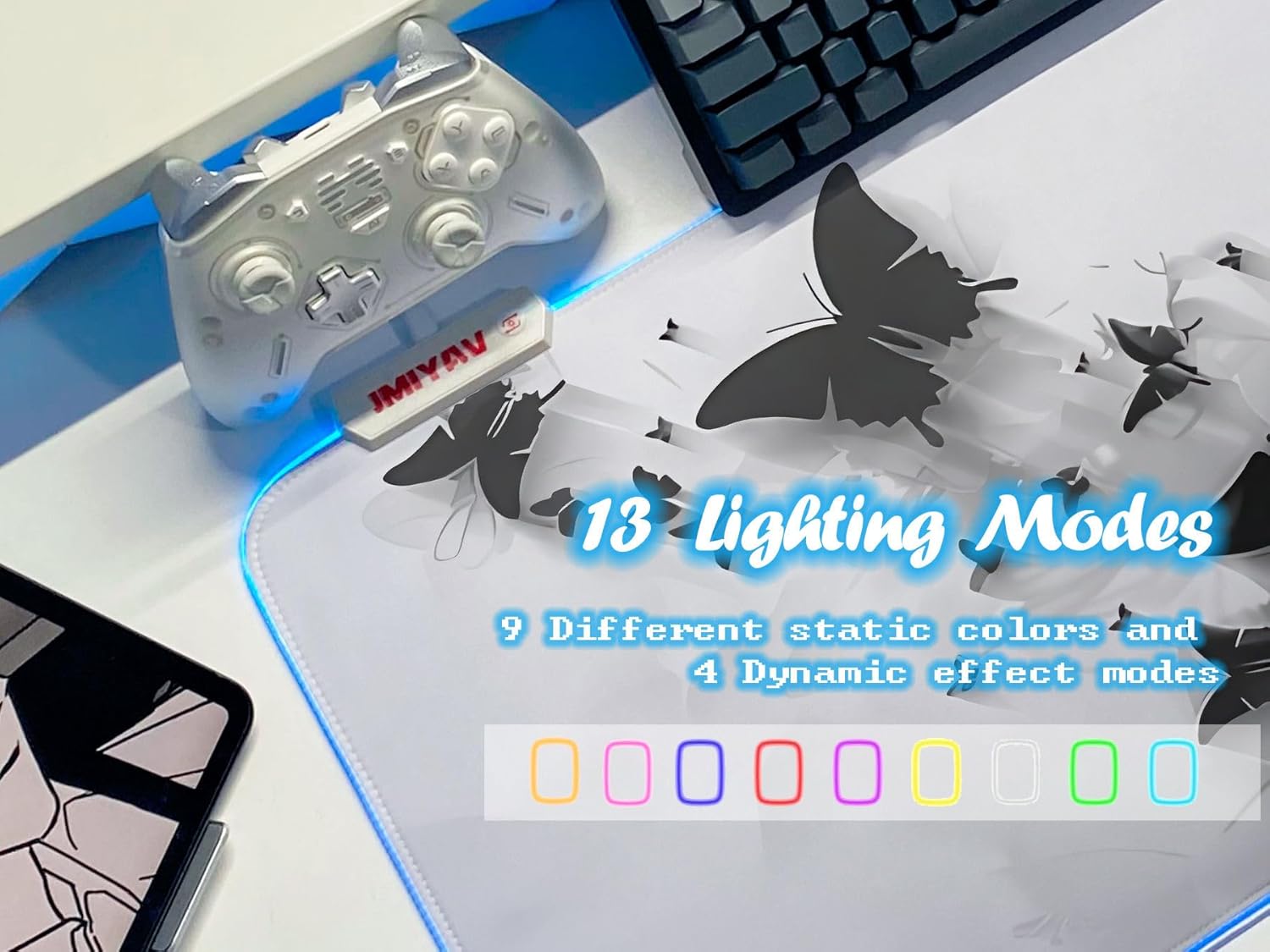 JMIYAV White RGB Gaming Mouse Pad 31.5x12 Inch PC XL Large Extended Glowing Led Light Up Desk Pad Non-Slip Rubber Base Computer Cute Mousepad Mat Desk Accessories Gaming Setup 74-3891