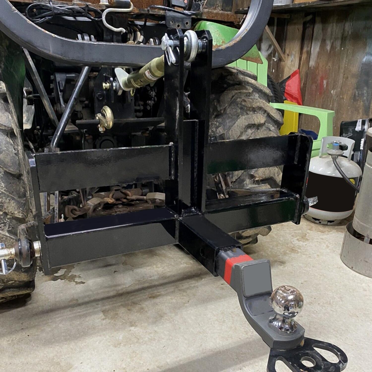 Heavy Duty 3 Point Trailer Hitch with 2" Receiver – Category 1 Tractor Quick Hitch Attachment with Suitcase Weight Brackets, Compatible with Most Implements, Black