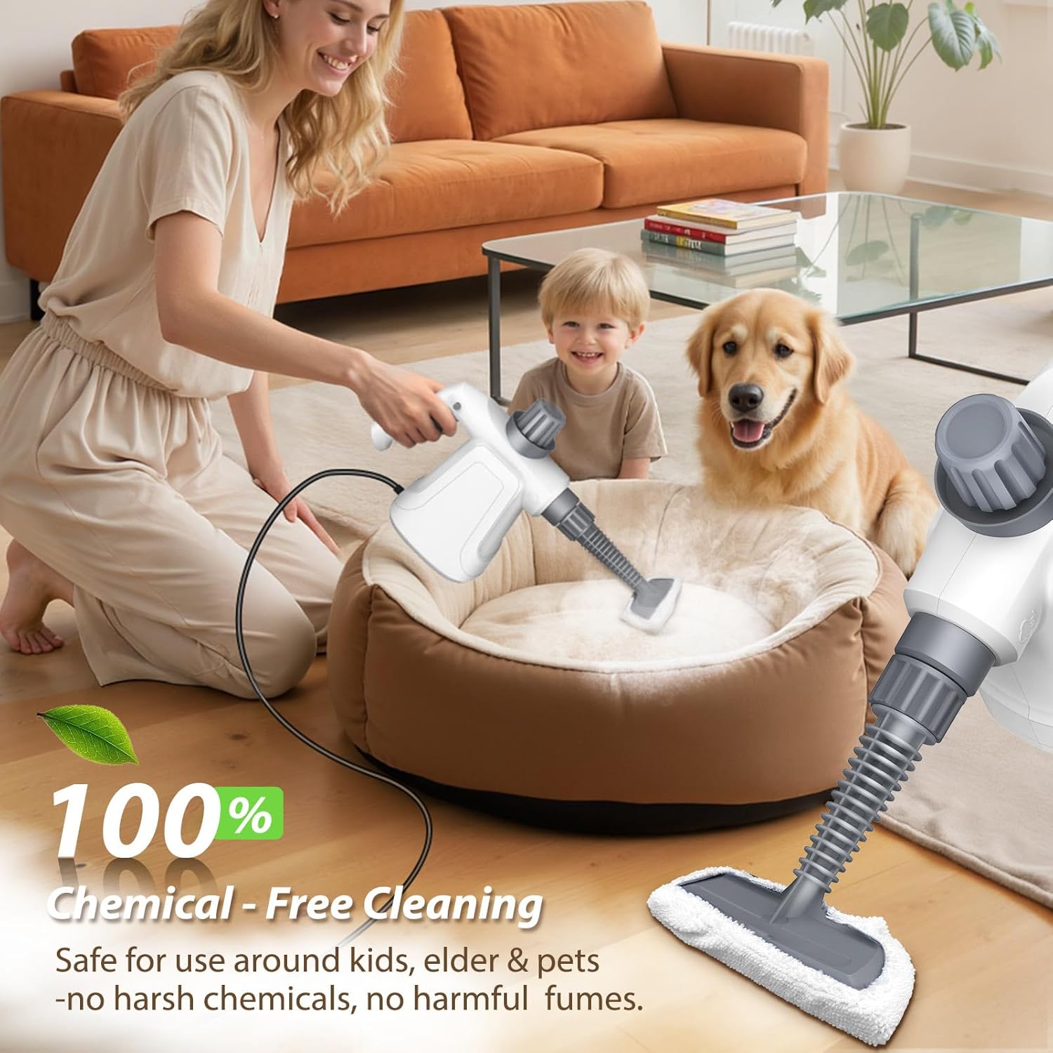 Steam Cleaner Handheld, 1300W High Pressure Natural Steamer with 450ml Large Tank & Hands-Free Lock, 14-Piece Steam Cleaner Pro Toolkit for Home, Kitchen, Car, Tile, Grout, Grill & Upholstery