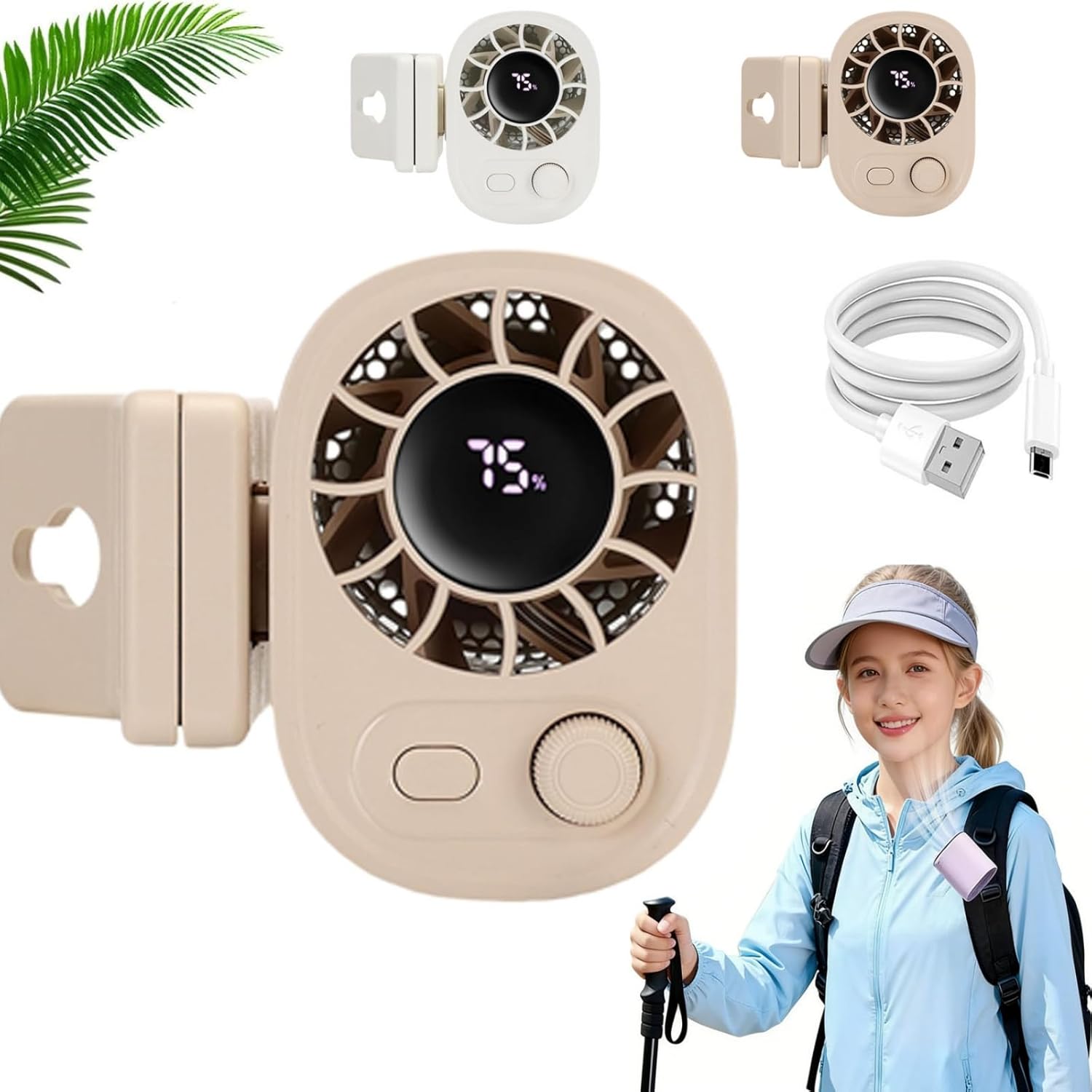 2026 Car Clip On Air Conditioner Fan with LED Display - 360°Rotation, Upgrade Portable USB Rechargeable Personal Cooling Mini Fans, 100 Speeds Adjustable, for Umbrella, Camping, Gym, Beach (Apricot)