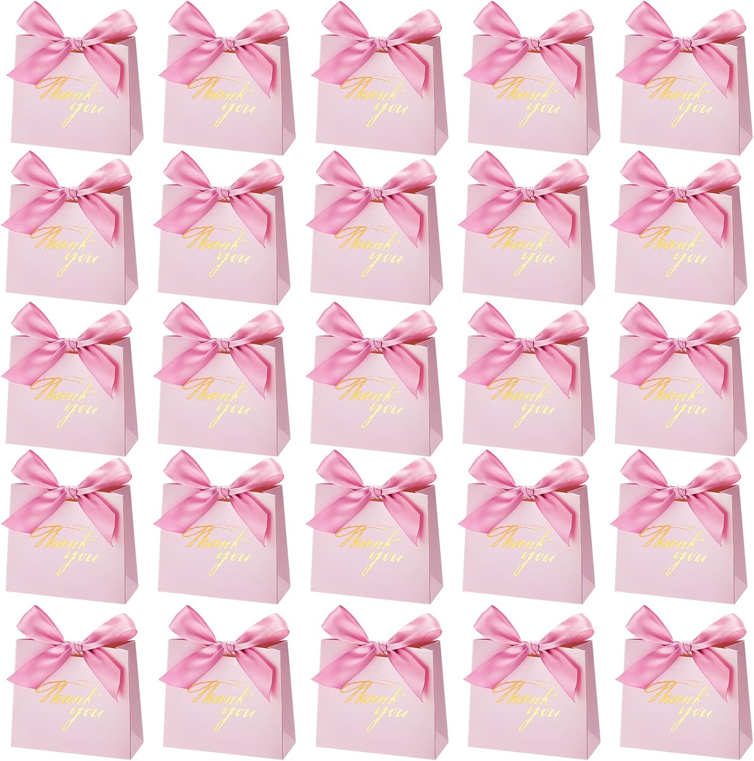 Lewtemi 80 Pack Small Thank You Gift Bags Boxes Mini Favor Gift Bags with Bow Ribbon Treat Boxes for Wedding Baby Shower Party Bridesmaid Celebration(Classic Style,Pink Ribbon)