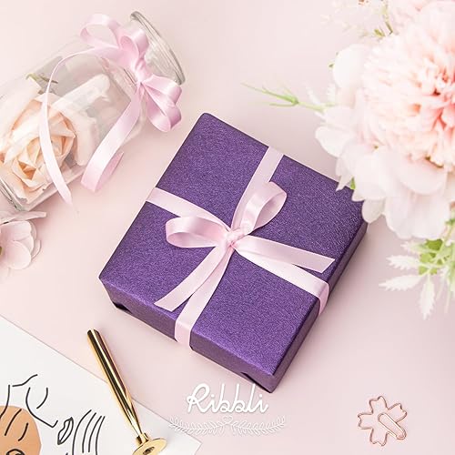 Miniatura 2 de Ribbli Cinta de satén rosa claro de doble cara de satén de 38 pulgadas x 50 yardas, cinta rosa claro para envolver regalos, manualidades, decoración