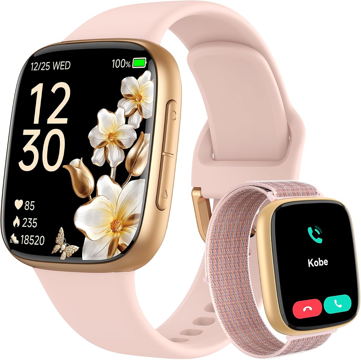 Fitpolo Smart Watch for Women(Make/Answer Call), 1.85" Ultra-HD Display | Fitness Tracker with Heart Rate/Sleep/SpO₂ Monitor, 110+ Sports Modes, 3ATM Waterproof Smartwatch for Android/iPhone, 2 Bands