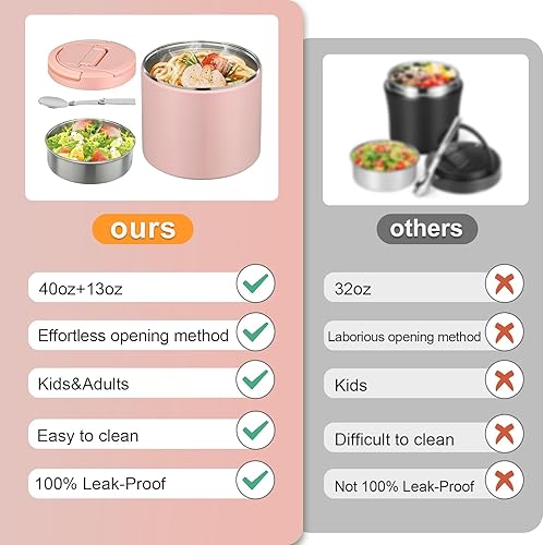 Miniatura 18 de Recipientes térmicos para sopa para adultos de 40 onzas de ancho, con aislamiento térmico a prueba de fugas, acero inoxidable al vacío con asa
