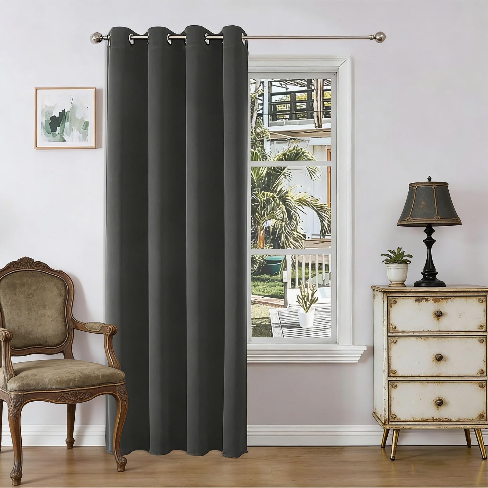 Rideau occultant thermique 65x240 anti bruit gris pour salon et chambre