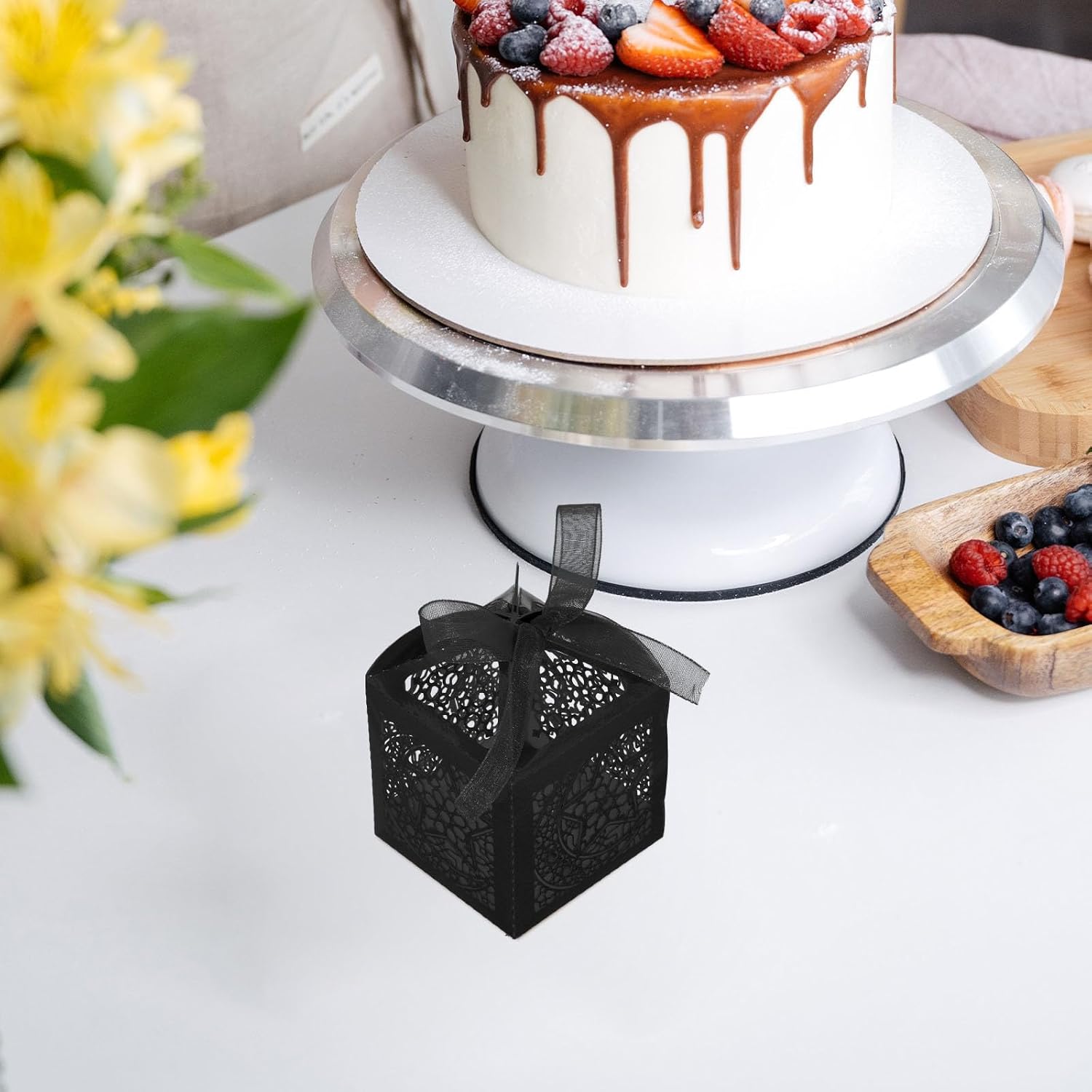 RUNROTOO Candy Decorative Black Paper Boxes Favor and Wedding Elegant 50pcs with Hollow out Design, Lightweight Small Party Boxes for Different Themed Celebrations Anniversary Parties image 5