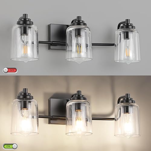 Miniatura 5 de SOLFART Luces de baño de 3 luces sobre espejo, luces negras de tocador para baño, luces de pared para baño, luz de espejo negro mate