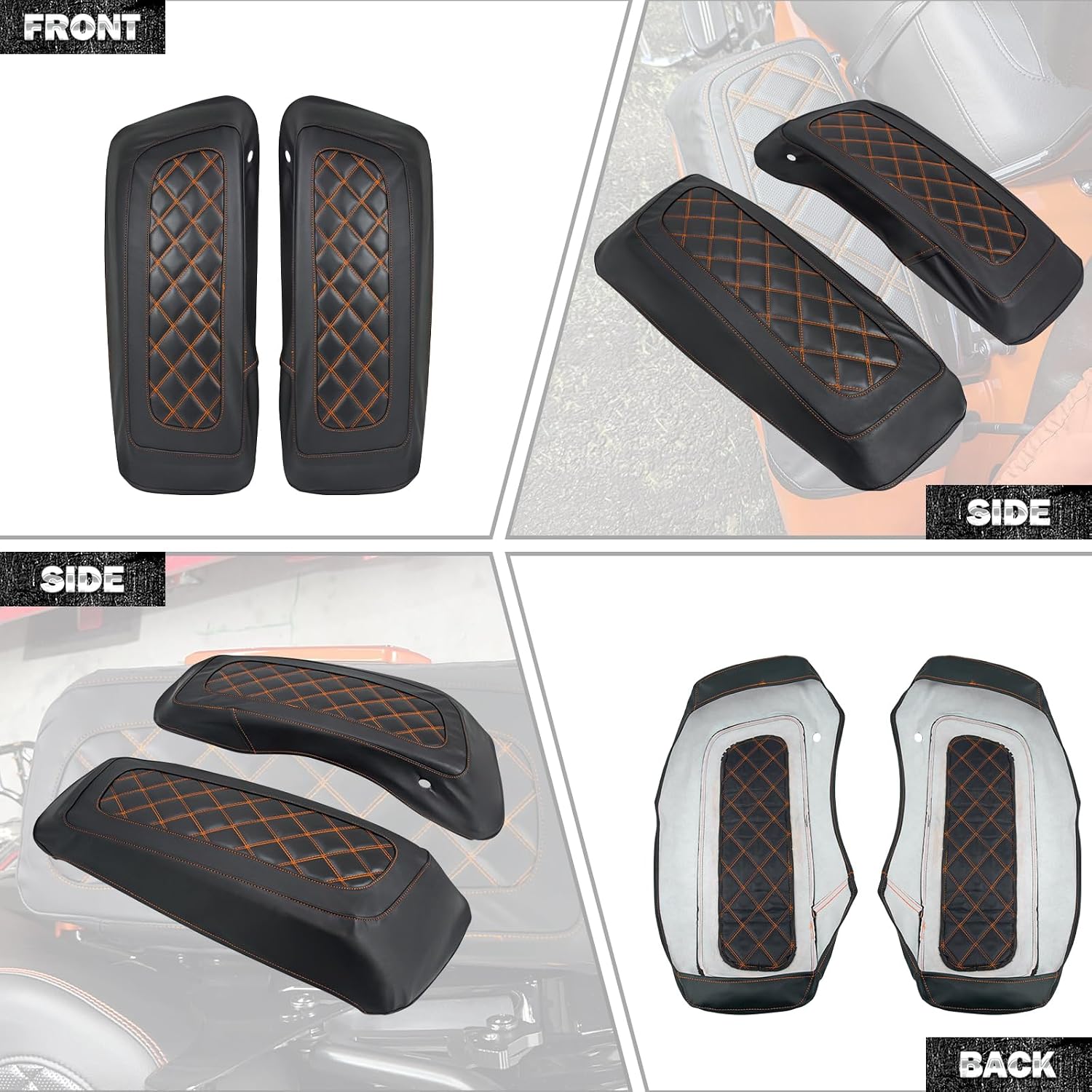 Saddlebag Lid Covers Protective Hard Saddlebag Lid Bra Fit For 2014-2024 Harley Touring Road King Electra Glide Ultra Limited FLHTK FLHXS Tri Glide (Orange Stitching)