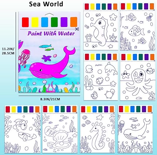 Miniatura 7 de Libros para colorear de agua para niños de 4 a 8 años, libro de pintura con agua para niños pequeños, papel de pintura de acuarela para niños y