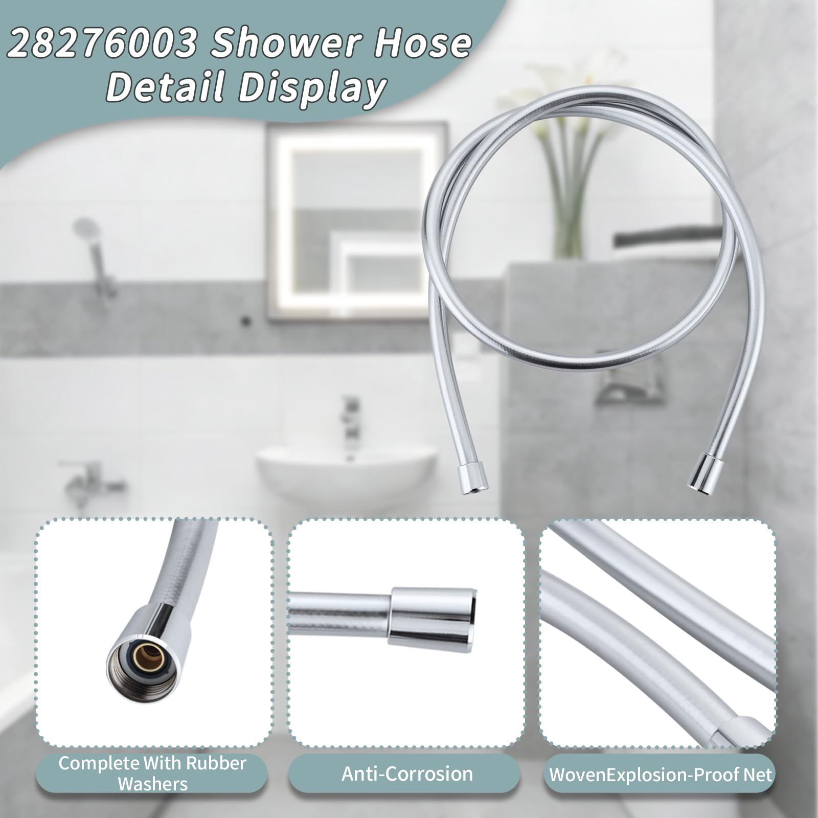 Tubo doccia per hansgrohe 28276003 Parti di ricambio per soffione doccia a mano Techniflex, facile da installare, 2,5 cm, cromato coordinato, 160 cm
