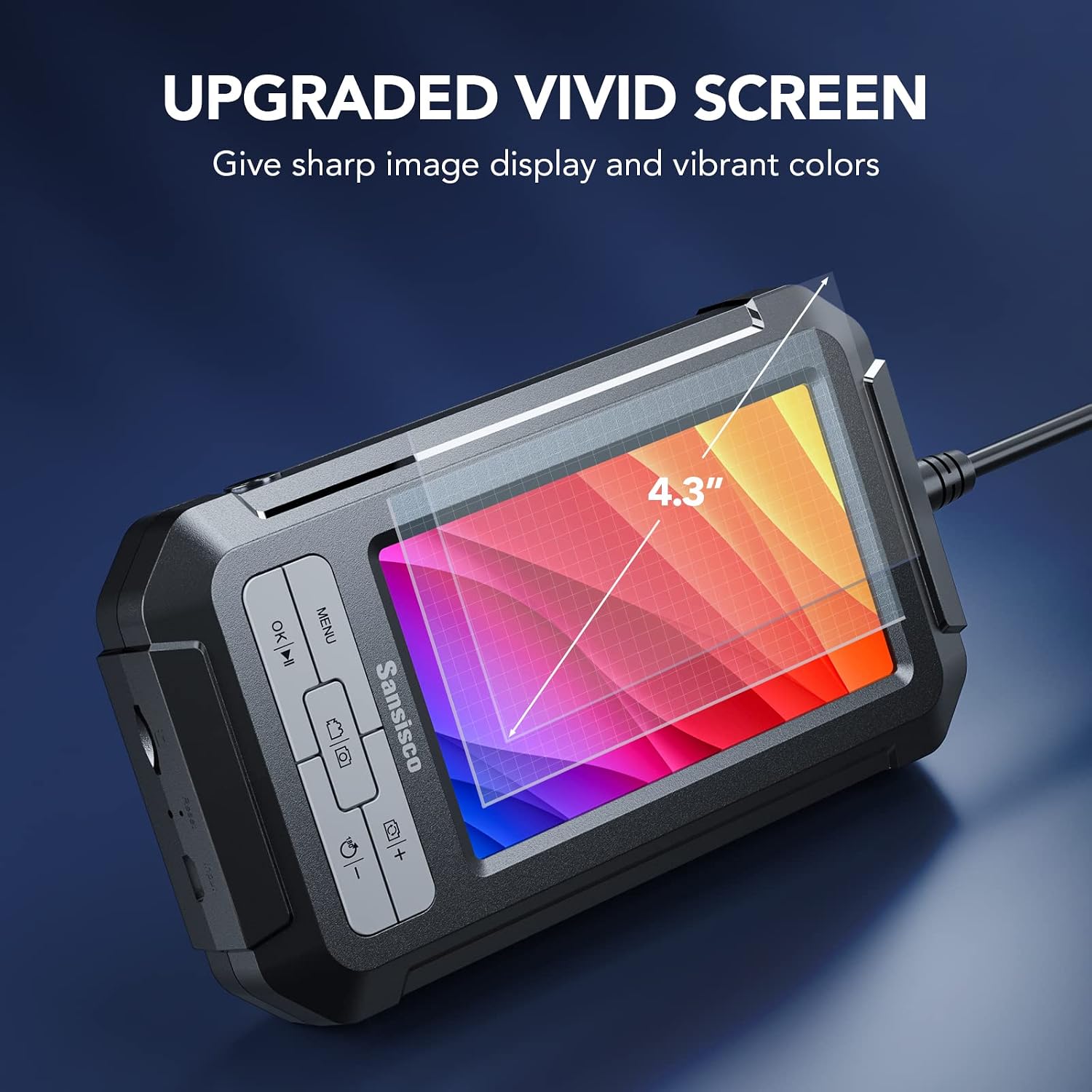 Sansisco Borescope, 1080P HD Digital Endoscope with 5.5 mm Thin Probe, 4.3-Inch LCD Screen Video Inspection Camera with Lights, IP67 Waterproof Snake Camera, 16.5ft Semi-Rigid Cable, 32GB TF Card