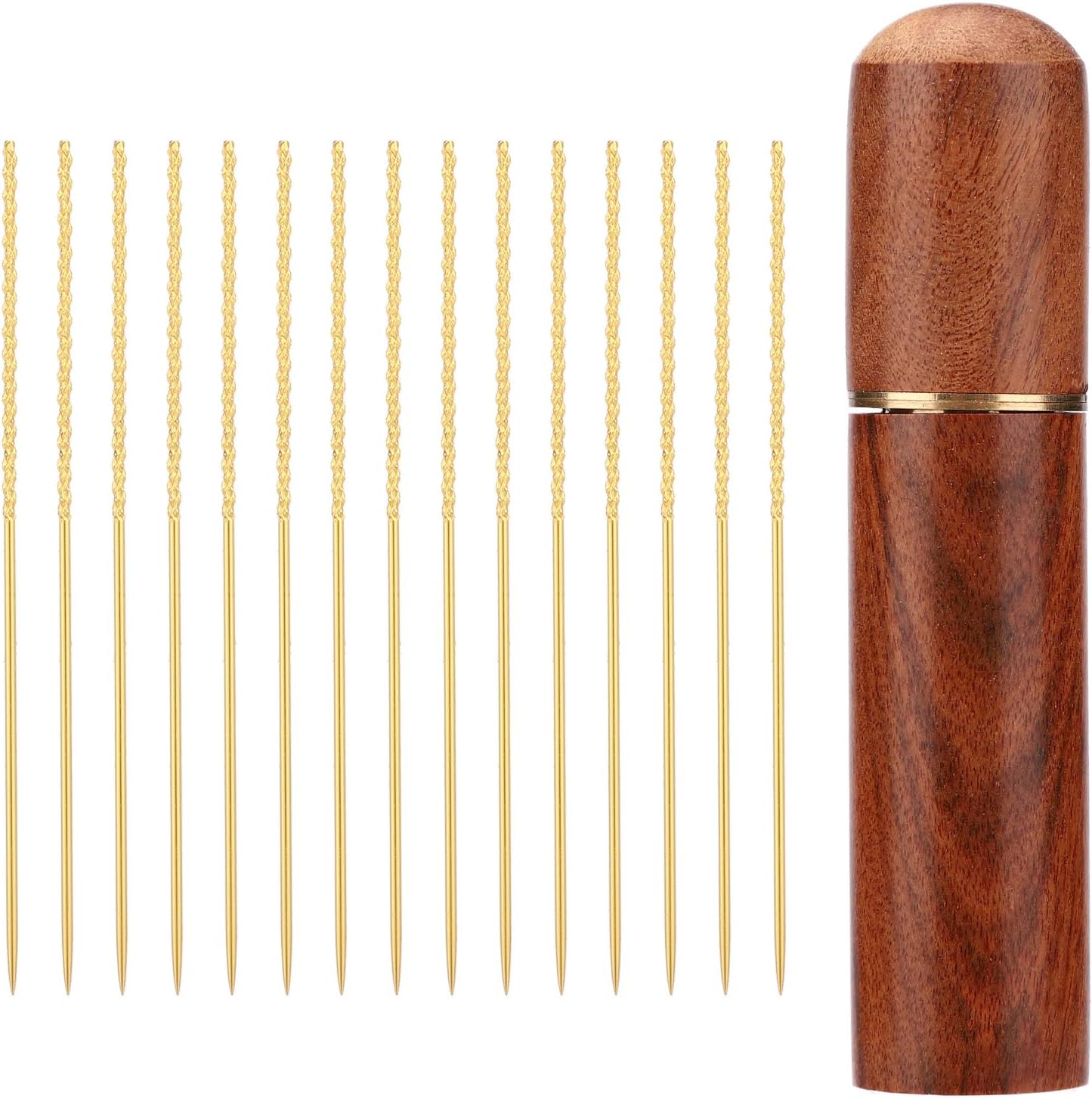 15pcs Snag Repair Tool, Knitting Needles with Wooden Barrel (Gold)