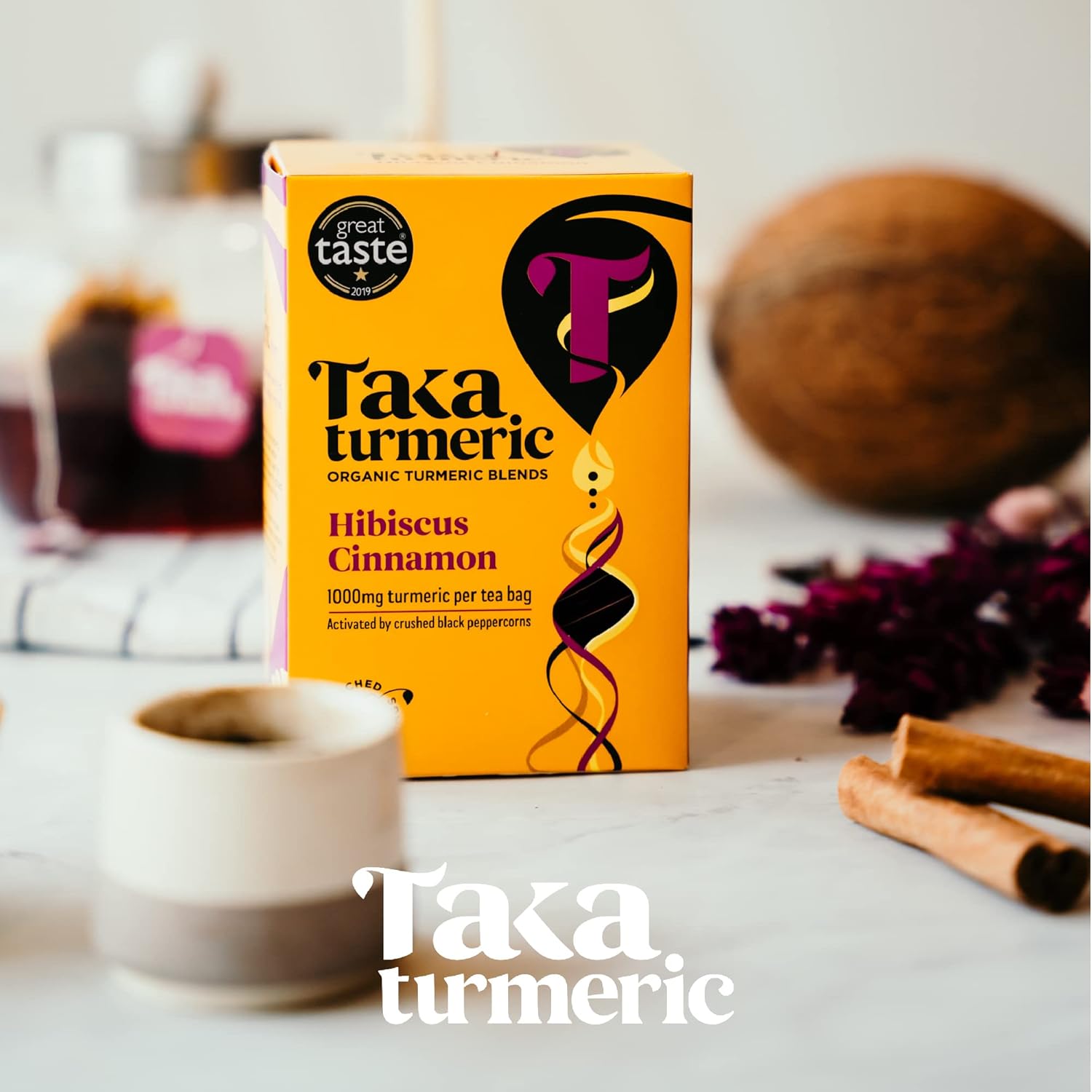 Taka Turmeric Tea, Organic Hibiscus Cinnamon (1 x Carton (15 tea bags))