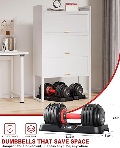 Vista 7 de Juego de mancuernas ajustables de 25/55LB, mancuernas de 10 en 1 con mango de textura antideslizante, equipo de entrenamiento de fuerza para hombres