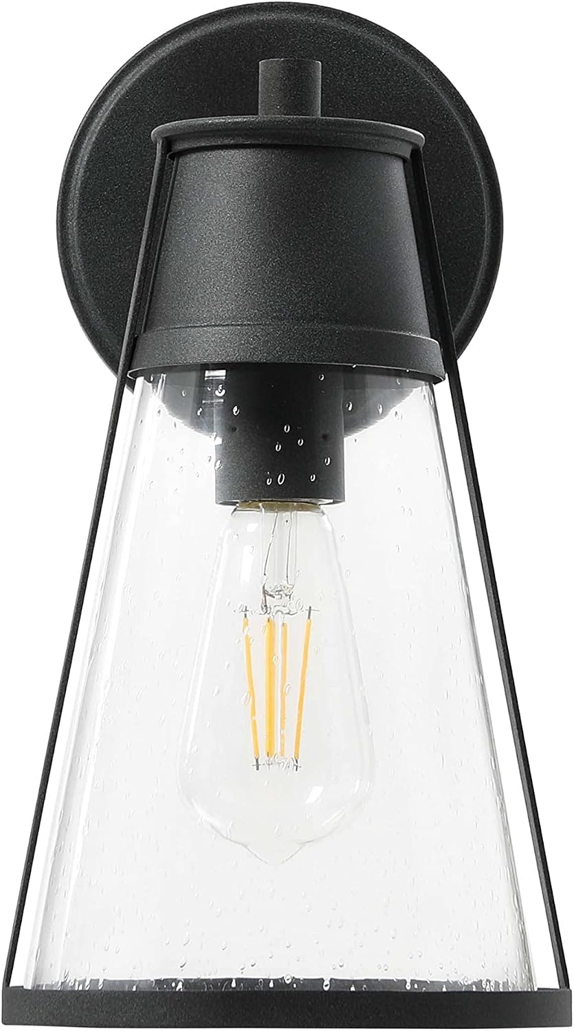Jaxon - Metal and Seedy Glass Outdoor Wall Sconce, Distressed Zinc