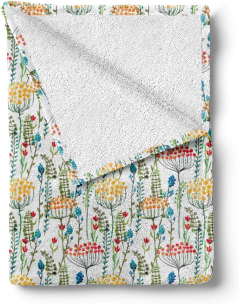 Lunarable Botanical Throw Blanket, Watercolor Flowers with Blueberries Lily Tulip Petals Gardening Yard Concept, Flannel Fleece Accent Piece Soft Couch Cover for Adults, 60" x 80", Multicolor