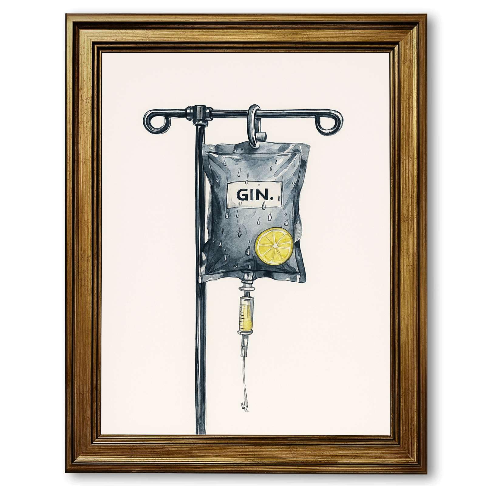 Framed Gin IV Drip Poster Canvas Print Art, Funky Wall Art Painting Pictures for Bar, Funny Alcohol Addiction Art Print for Dorm Room Wall Decor, Home Decoration, Quirky (Gold Framed,24L X36W)