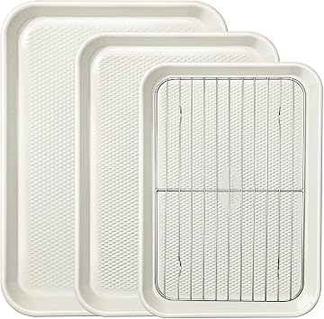 3-Piece Baking Sheet Set with Wire Rack - Half/Quarter/Jelly Roll Pans 12x17/9x13/10x15 Inch, Nonstick 0.8mm Carbon Steel, Cookie Sheets for Baking, Dishwasher Safe, Oven Safe 450F