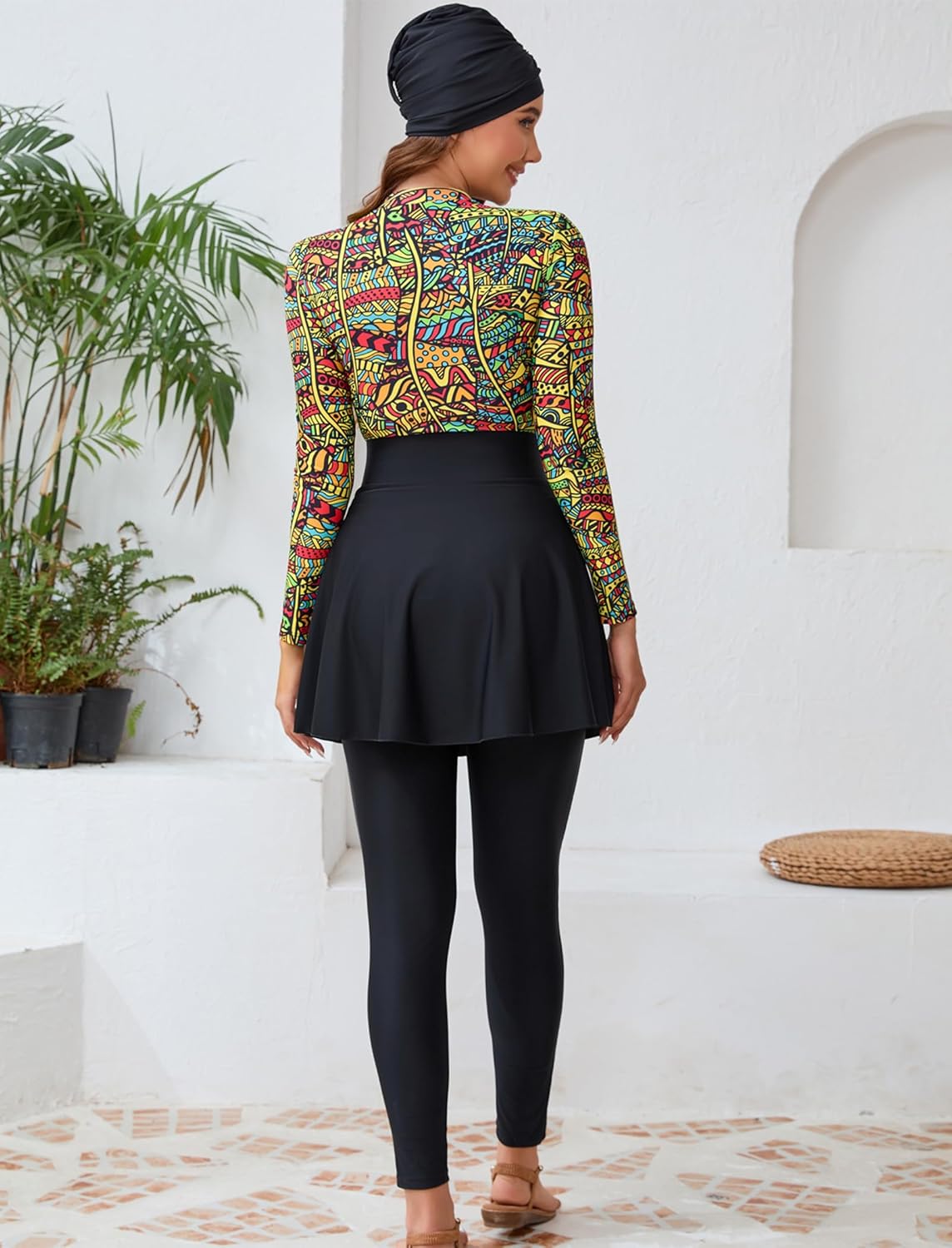 OBEEII Women's Muslim Burkini Swimwear Long Sleeve Sun Protection Surfing Rash Guard Islamic Swimsuit