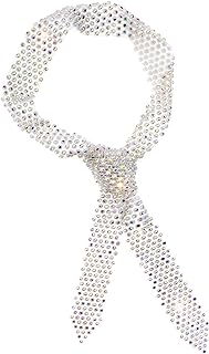 Glamorstar Rhinestone Neck Tie Glitter Sparkle Long Thin Women Scarf Neckerchief Silver
