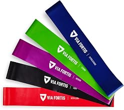 VIA FORTIS Fitness Bands (Set of 5) of Elastic Fitness Bands with 5 Resistance Levels - Elasticos Fitness with Italian Exercise Instructions and Carry Bag