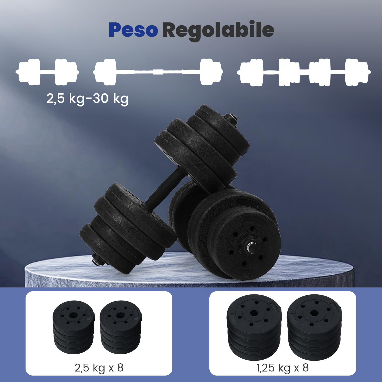 GYMAX Manubri Palestra Regolabili, Set Pesi Palestra 30 KG, Manubri, Bilancieri Regolabili Palestra Casa con Barra Bilanciere e 16 Dischi, per Fitness Casa e in Palestra