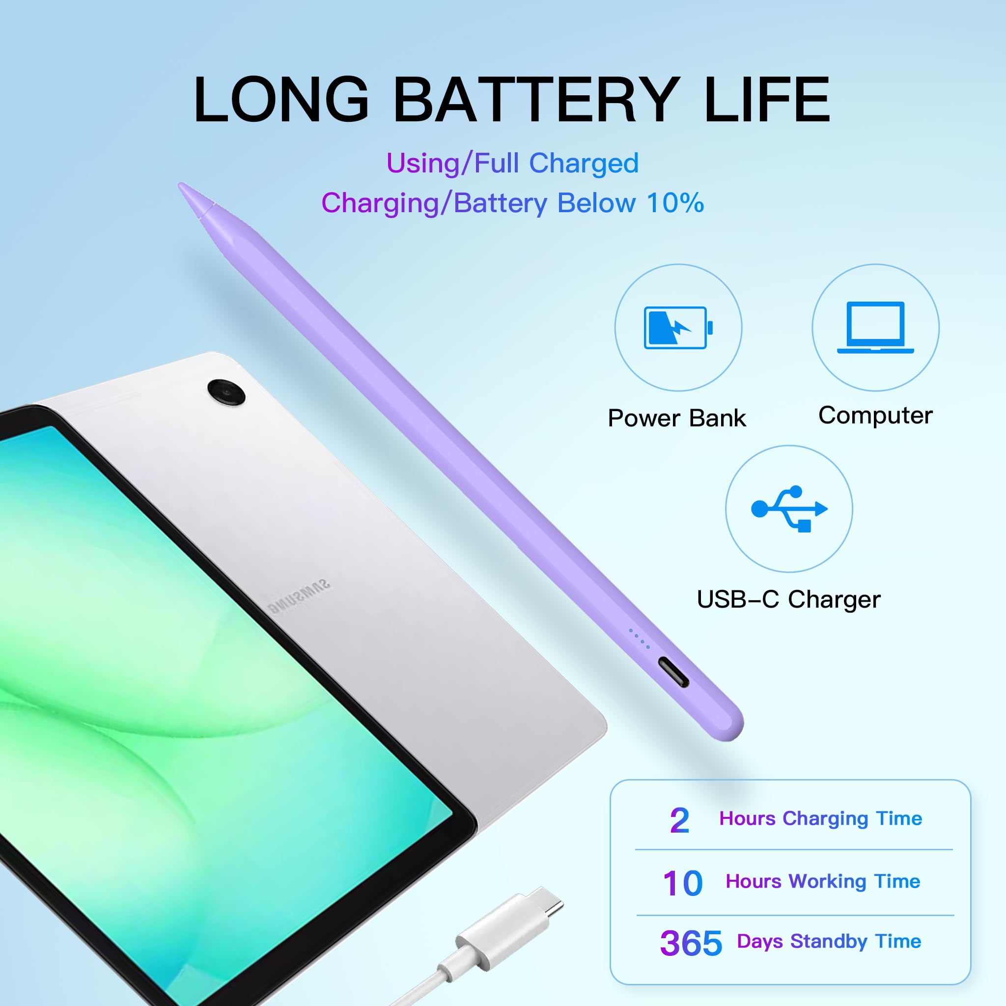 Tab A11+ Stylus Pen für Samsung Galaxy Tab A11/A9/A9+Plus Android Tablet Schnellladung, Präzise S Pencil Touchscreens Stylisten (Violett)