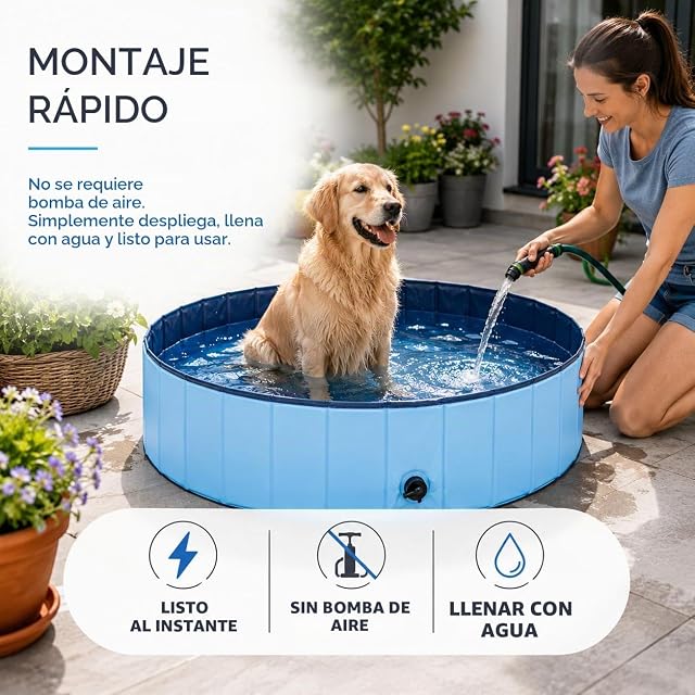Foto 7 de 8 de Piscina para perros de Ø 80 cm para perros y animales, con base de PVC resistente a los arañazos