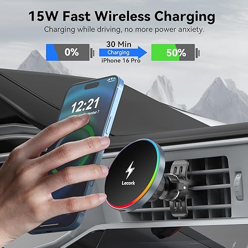 Miniatura 3 de Lecork Magsafe Cargador de montaje para automóvil, 15 W, cables magnéticos para iPhone 17 Pro Max, soporte de teléfono para iPhone 17 16 15 14 13,