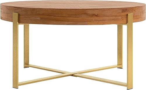Miniatura 18 de Mesa de centro redonda de empalme retro moderna de 31.29 pulgadas, mesa de madera de abeto con base de patas cruzadas doradas dorado (31.1 in),Negro
