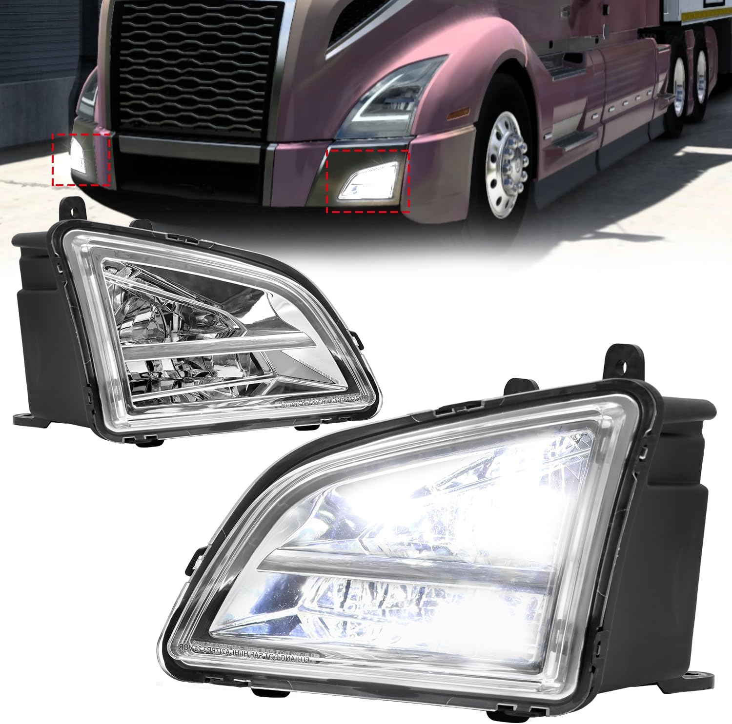 LED Fog lights Pair Fits for 2018 2019 2020 2021 2022 2023 2024 Volvo VNL Fog Lamp Left Driver and Right Passenger Side Clear Lens Replacement 82775828 82775826