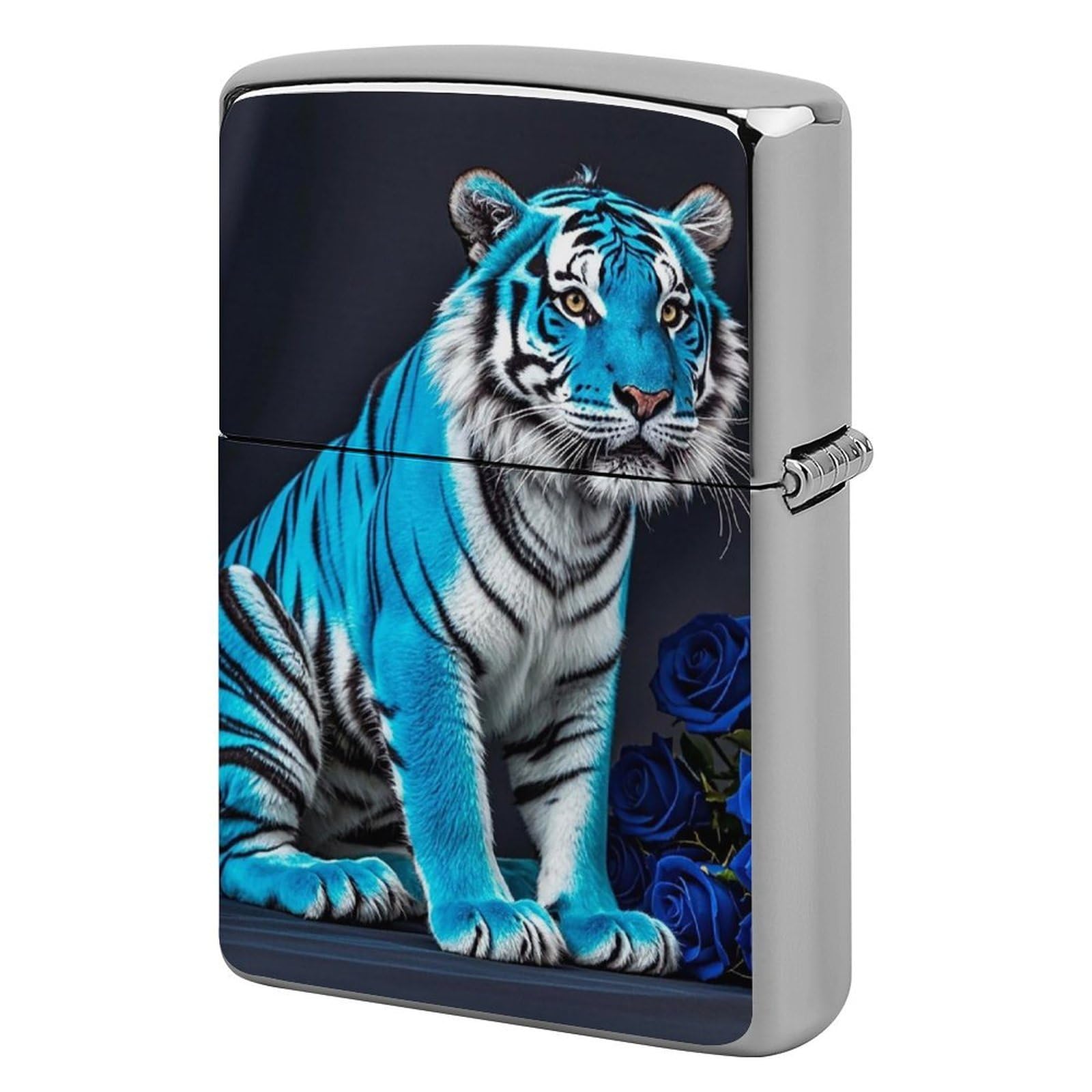 Blue Rose Tiger Lighter Case for Men, Personalized Lighter Cover for Valentine's Day Gifts, Flip-Top Lighters Shell for Outdoor, Portable Lighters Protective Sleeve